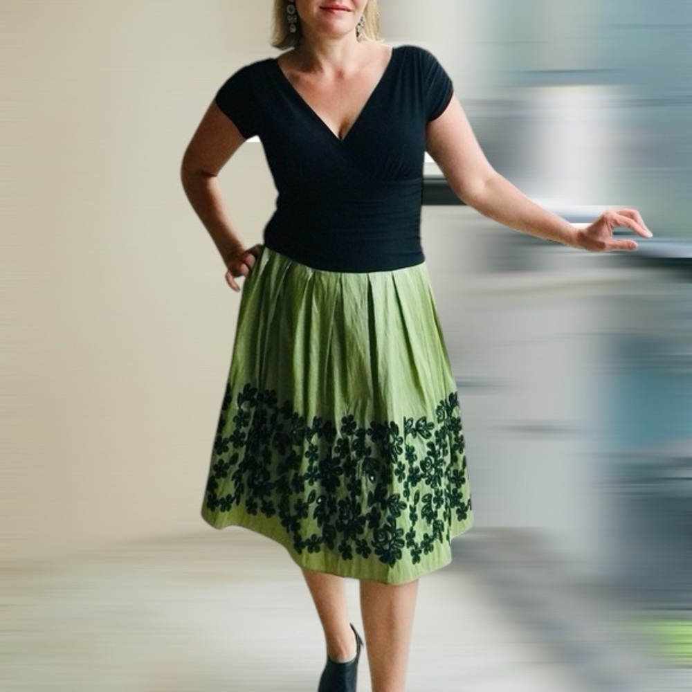 SL Fashions NY Ruched Waist Satin Charmuese
Skirt Party Dress Black Green Sz 16